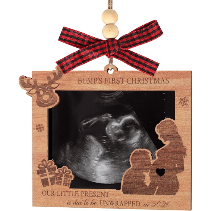 Wood Bump's First Christmas Picture Frame Pregnant Baby