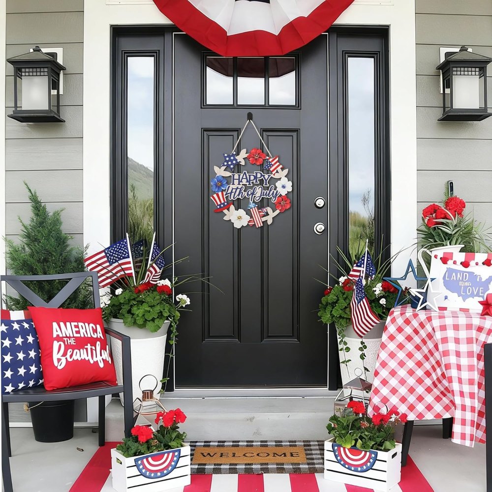 Wood Wreath for Front Door Porch Window Wall Hanging Decor, view 3