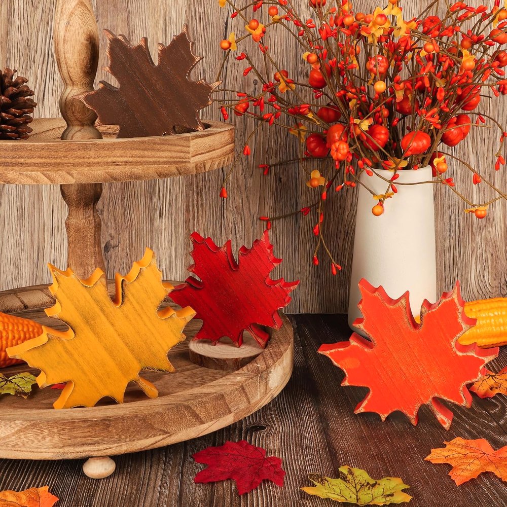 Wooden Fall Leaves Decorations for Home Office Indoor, view 4