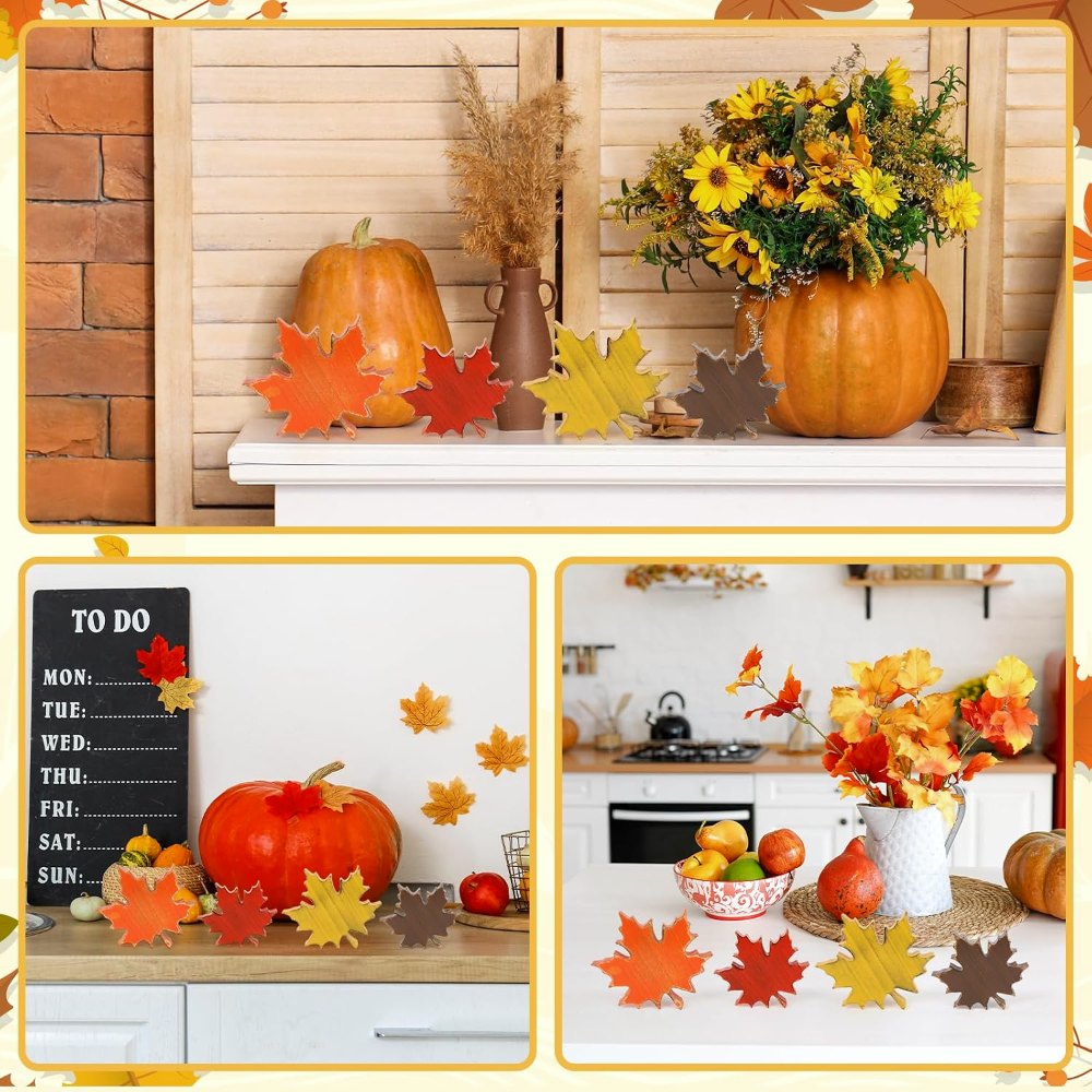 Wooden Fall Leaves Decorations for Home Office Indoor, view 5