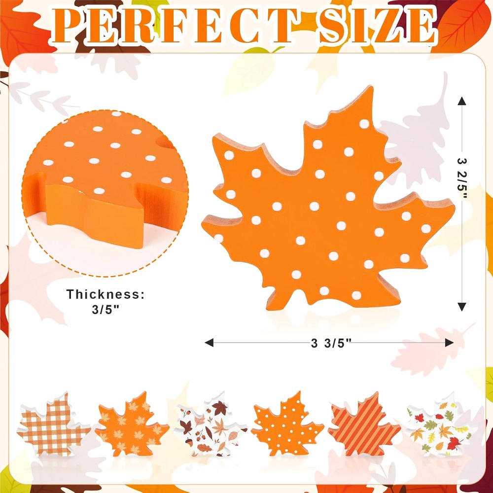Wooden Fall Leaves Decorations for Home Office Indoor, 6 pieces, view 2