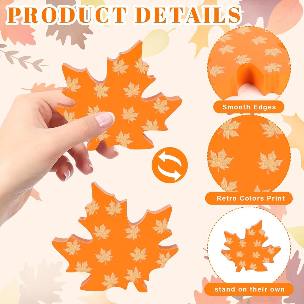 Wooden Fall Leaves Decorations for Home Office Indoor, 6 pieces, view 3