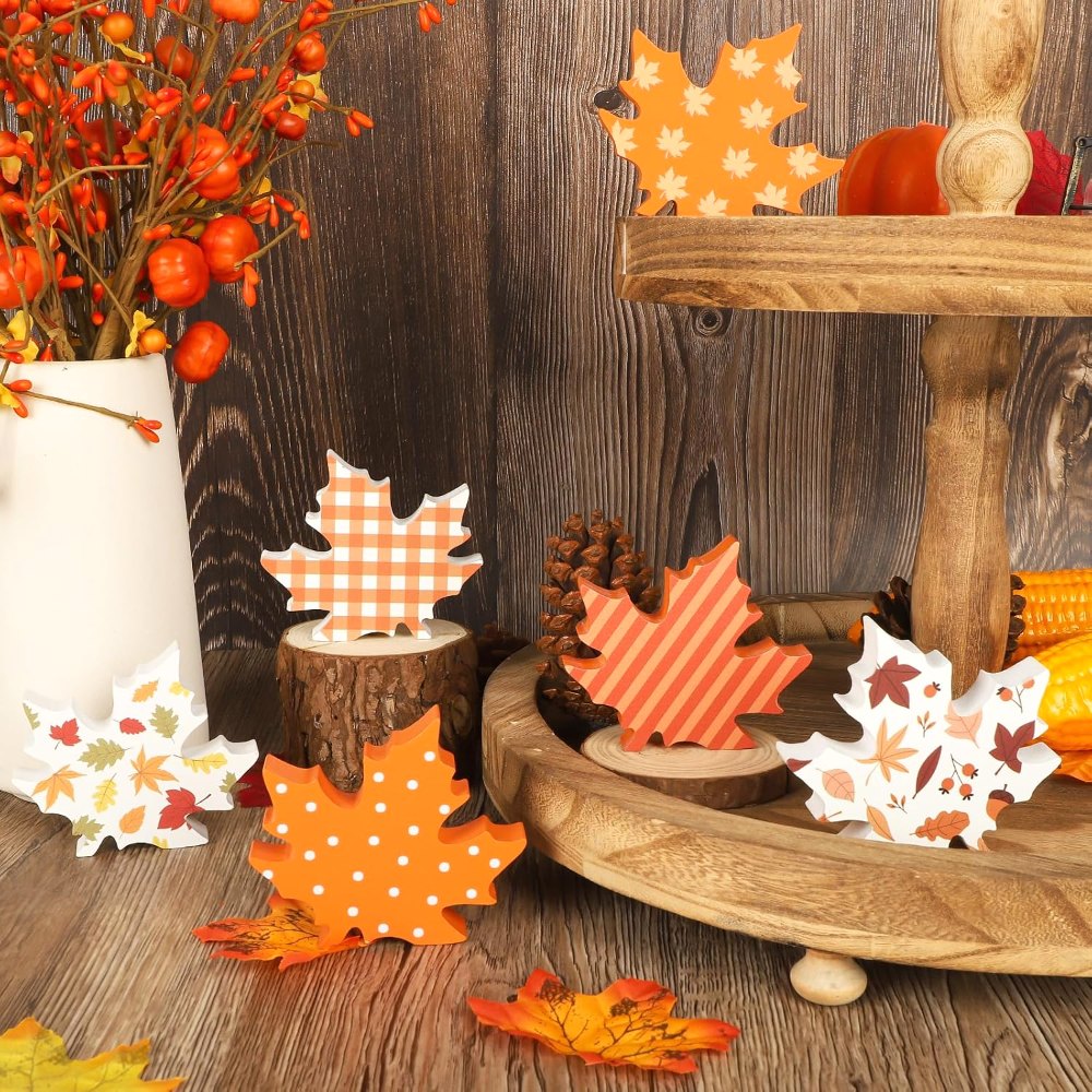 Wooden Fall Leaves Decorations for Home Office Indoor, 6 pieces, view 4