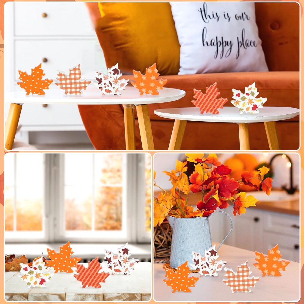 Wooden Fall Leaves Decorations for Home Office Indoor, 6 pieces, view 6