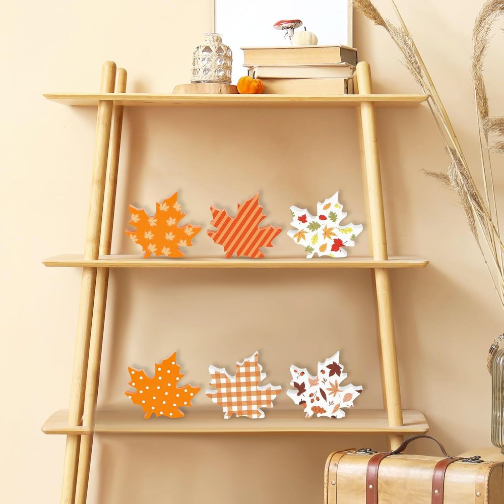Wooden Fall Leaves Decorations for Home Office Indoor, 6 pieces, view 7