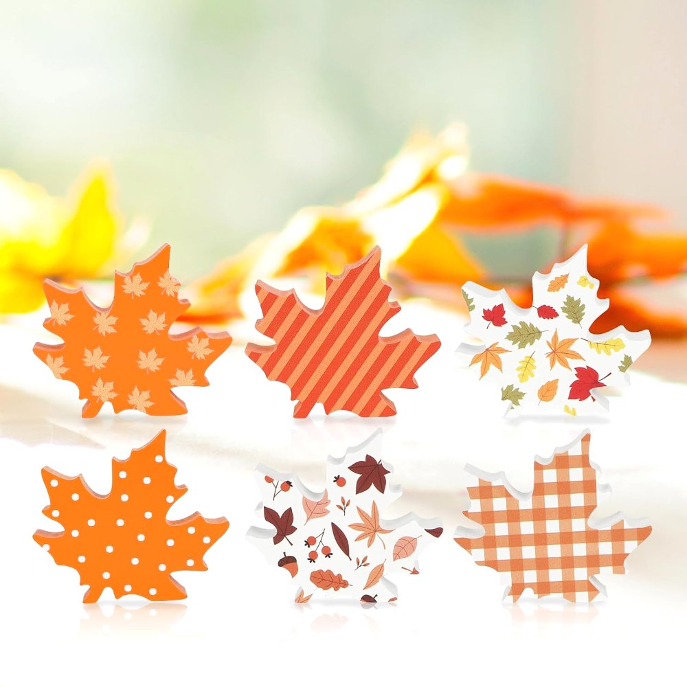 Wooden Fall Leaves Decorations for Home Office Indoor, 6 pieces