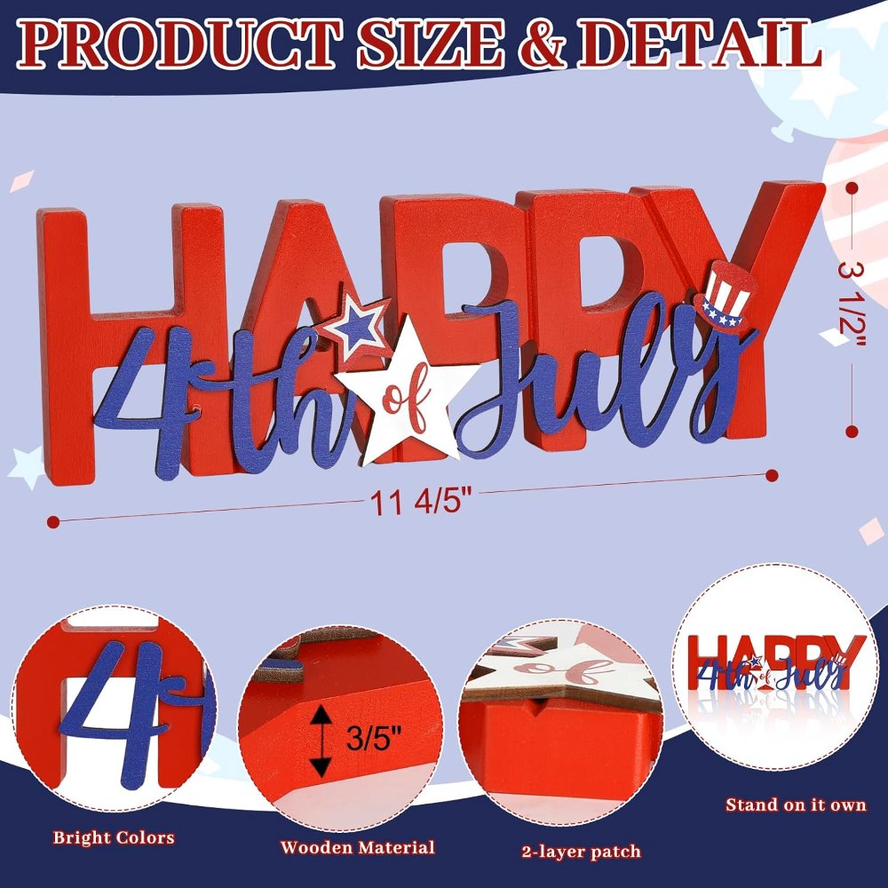 Wooden Happy 4th of July Sign, view 2