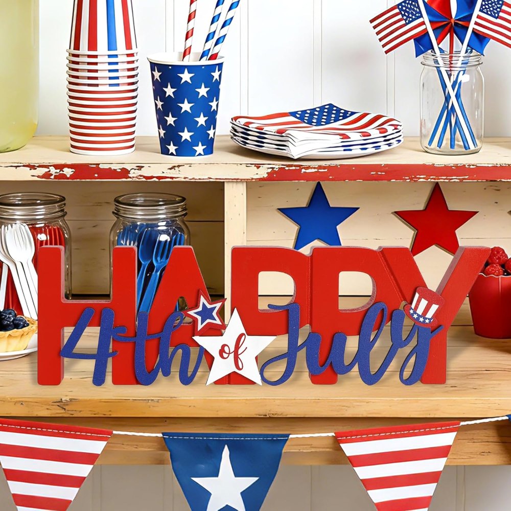 Wooden Happy 4th of July Sign, view 3