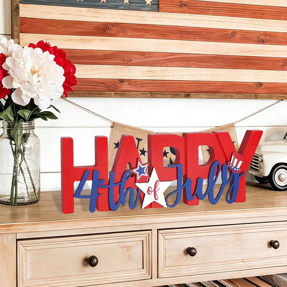 Wooden Happy 4th of July Sign, view 6