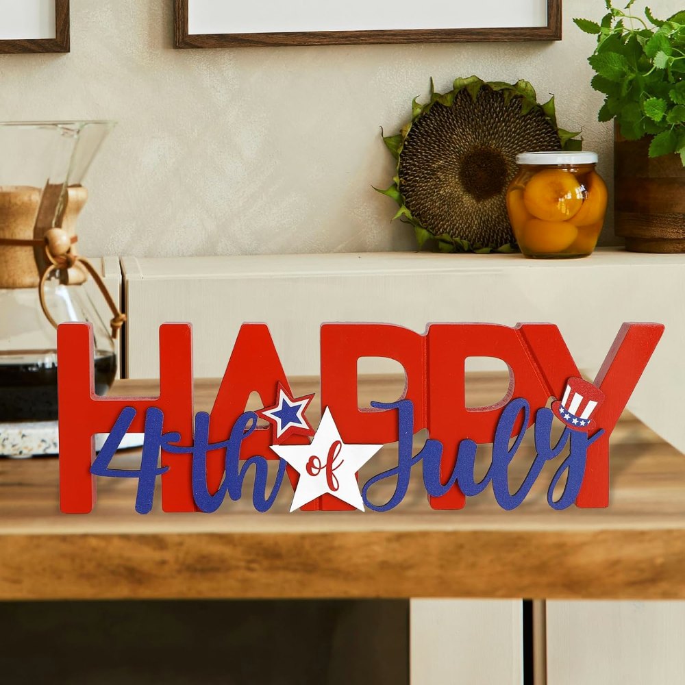 Wooden Happy 4th of July Sign, detail 7
