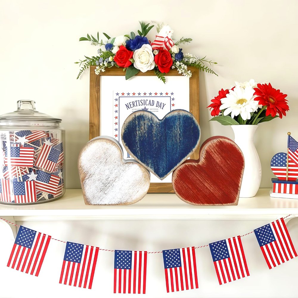 Wooden Hearts 4th of July Decorations Indoor, view 5