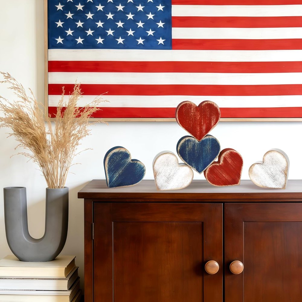 Wooden Hearts 4th of July Decorations Indoor, view 6