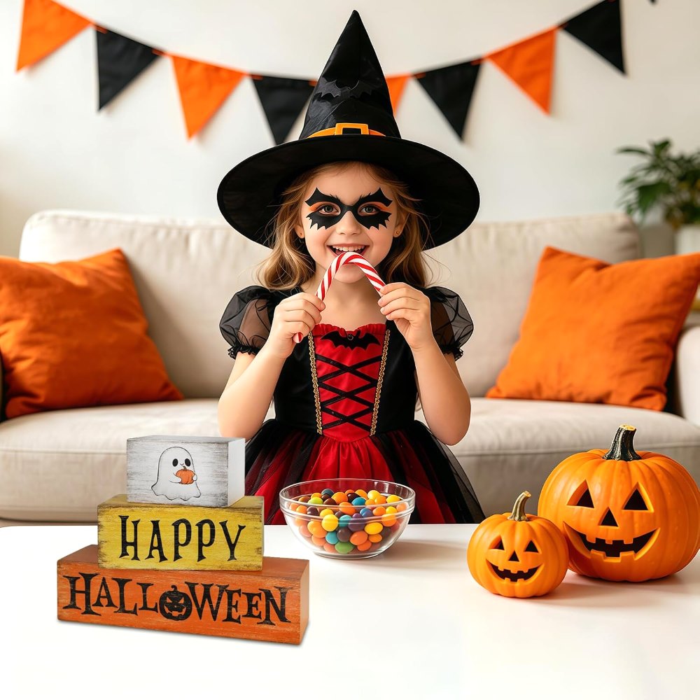 Wooden Vintage Happy Halloween Decorations Table Sign, view 2