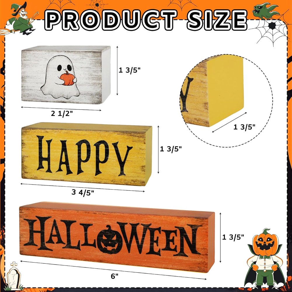 Wooden Vintage Happy Halloween Decorations Table Sign, view 3