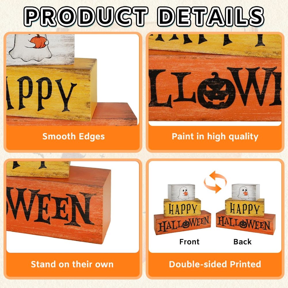 Wooden Vintage Happy Halloween Decorations Table Sign, view 4