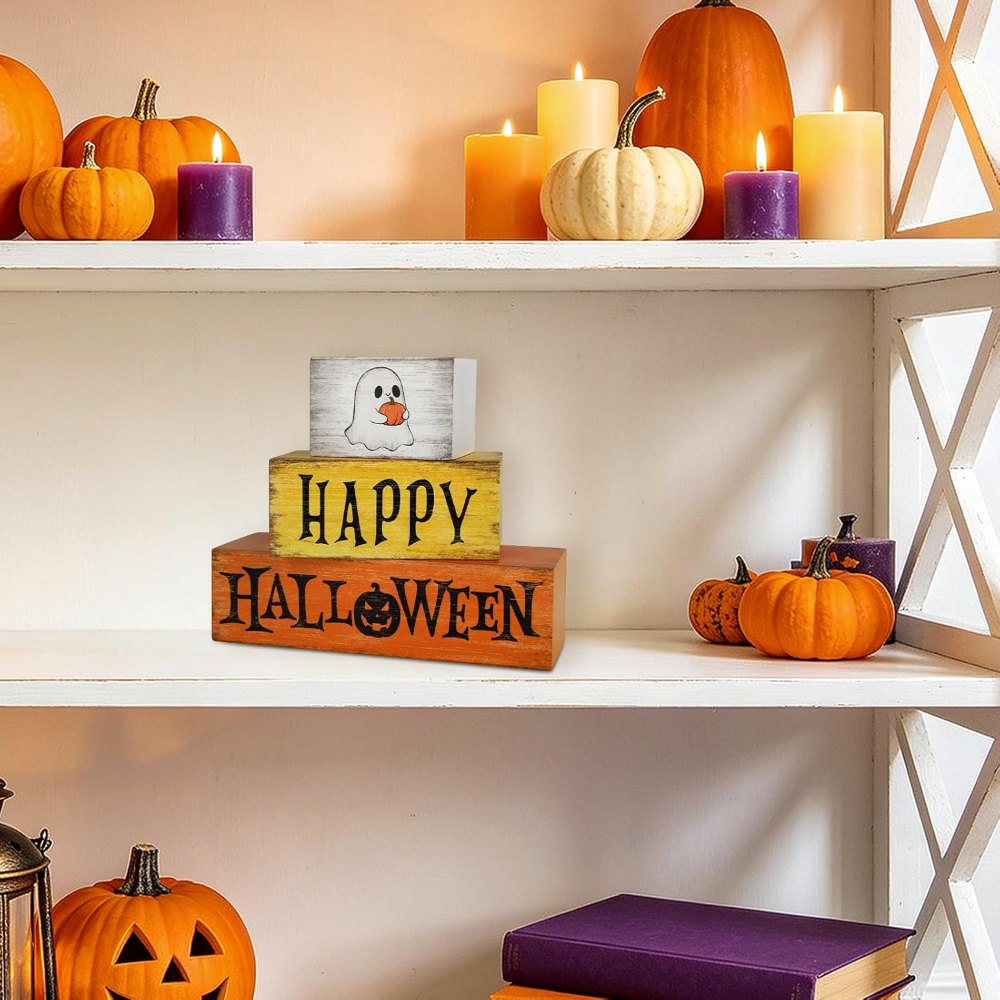 Wooden Vintage Happy Halloween Decorations Table Sign, view 6