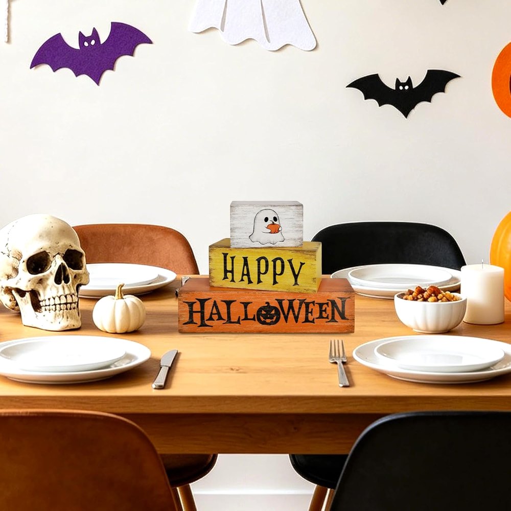 Wooden Vintage Happy Halloween Decorations Table Sign, detail 7