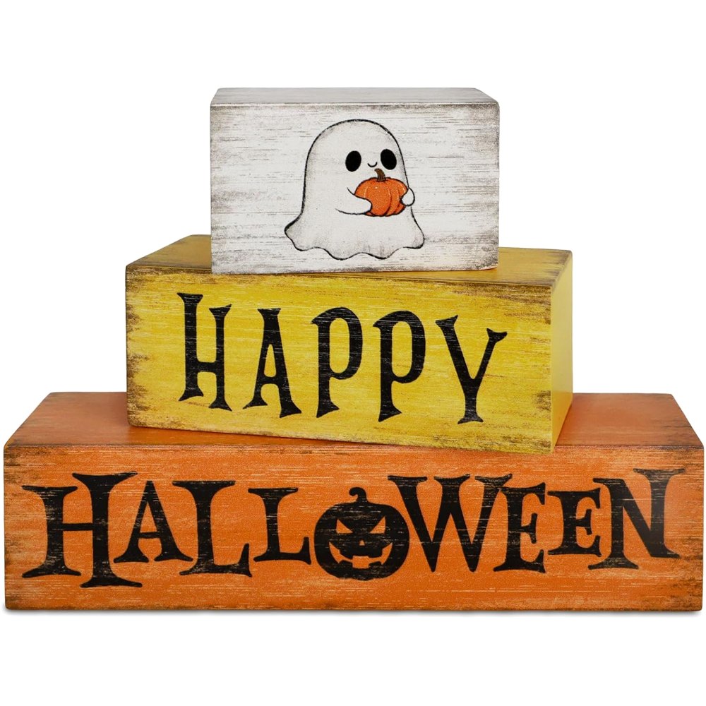Wooden Vintage Happy Halloween Decorations Table Sign