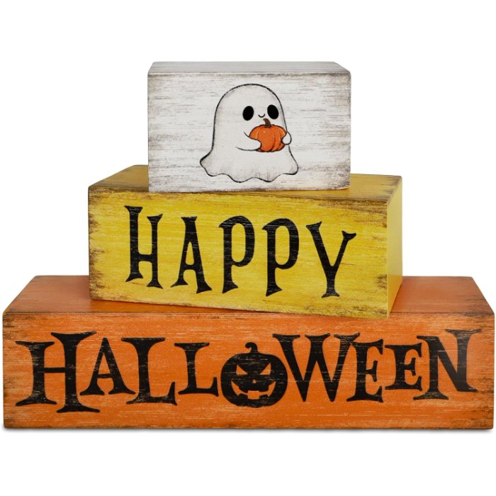 Wooden Vintage Happy Halloween Decorations Table Sign